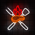 néon lumineux barbecue steak fourchette couteau flamme porc kebab rouge blanc moderne fixations murales