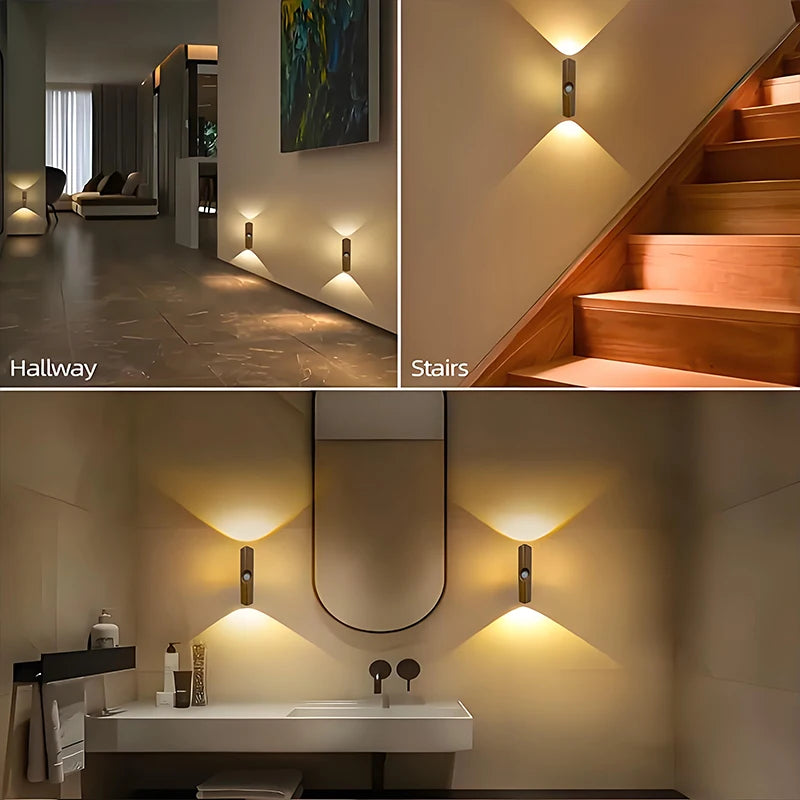 applique murale led blanc bois noir détecteur mouvement interrupteur tactile rechargeable moderne