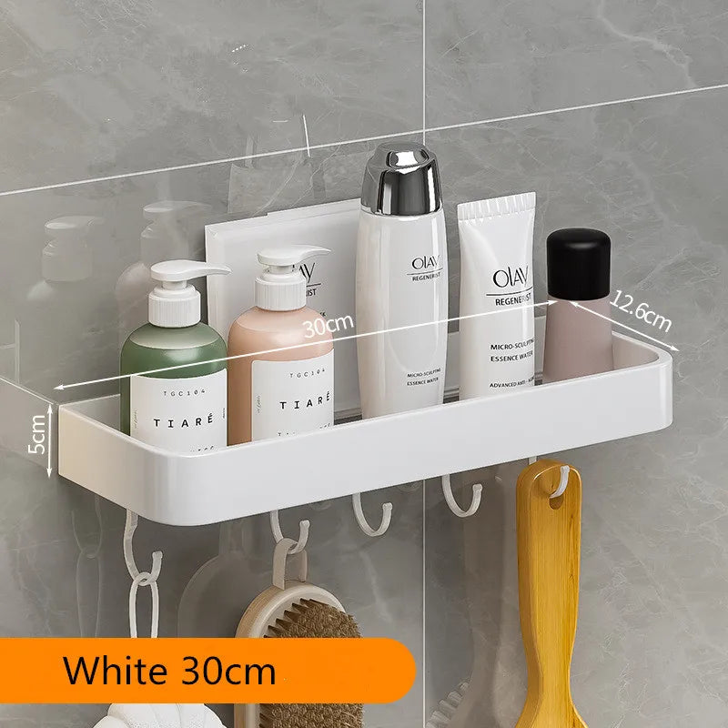 étagère murale salle bain blanche aluminium porte serviette porte brosse dents