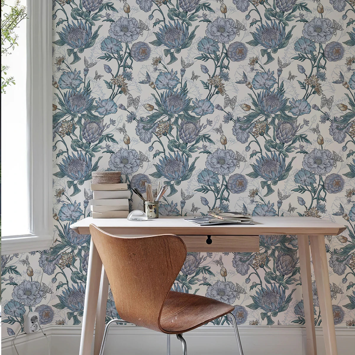 papier peint floral bleu vert vinyle autocollant résistant humidité classement chambre cuisine étudié salon