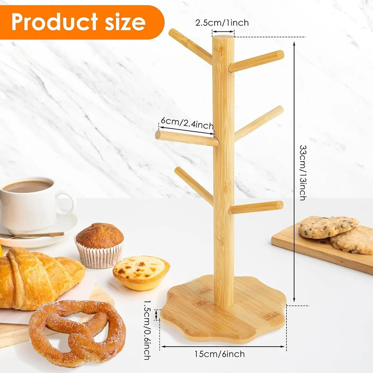 présentoir arbre bois rustique support cuisine réutilisable pretzels croissants muffins 33cm beige clair