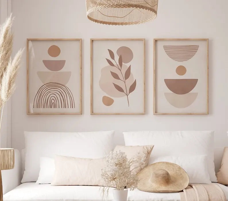 toile d'art abstraite minimaliste beige marron simple lignes contemporaine décoration maison erotique geometrique