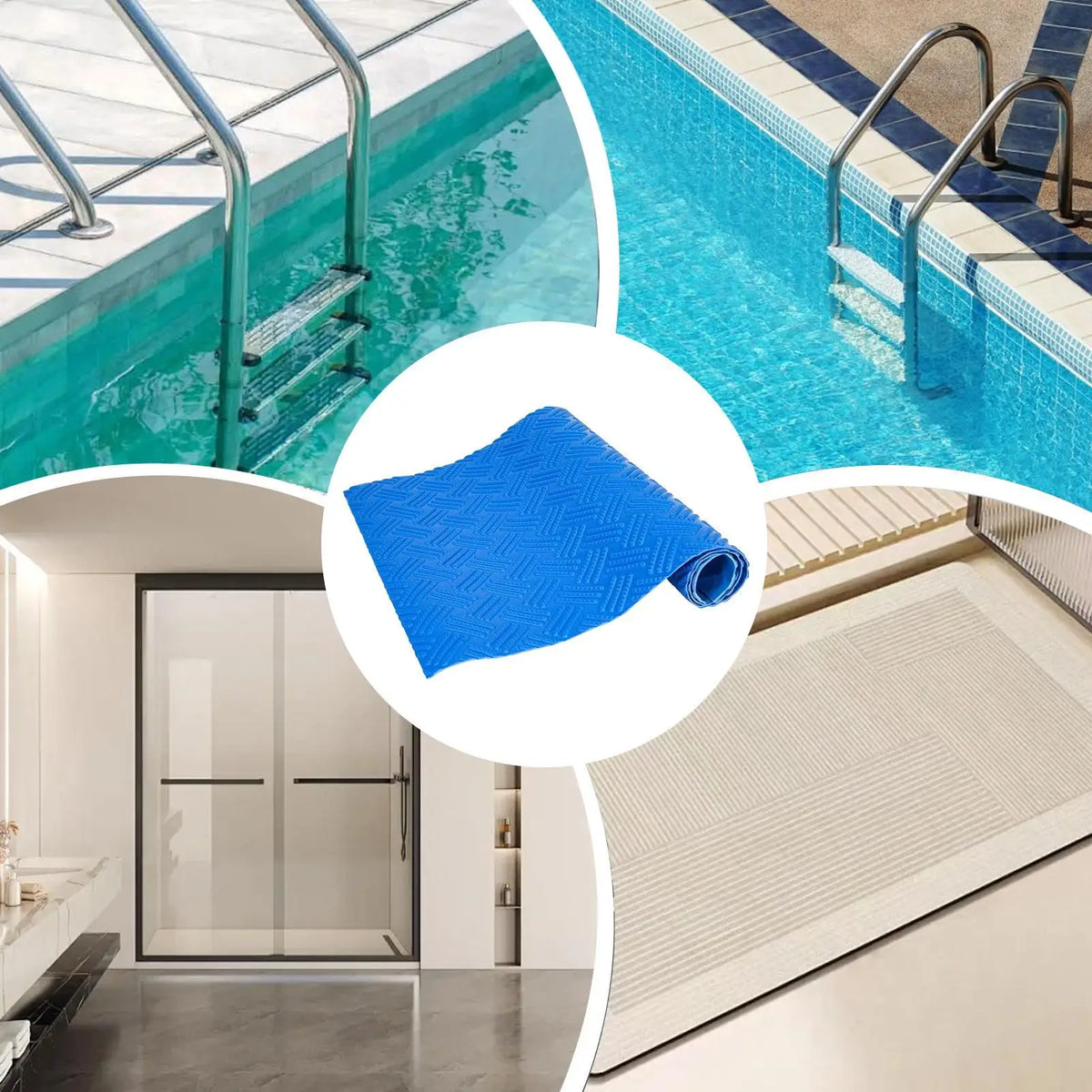 tapis antidérapant piscine bleu texturé losanges adhésif extérieur femme homme