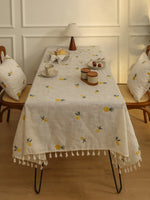 nappe table brodée citrons jaunes vertes rustique printemps été linen polyester réutilisable maison festives
