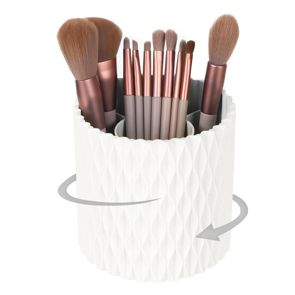rangement pinceaux maquillage rotatif 360 blanc moderne boite organisation storage portable blanc zigzag