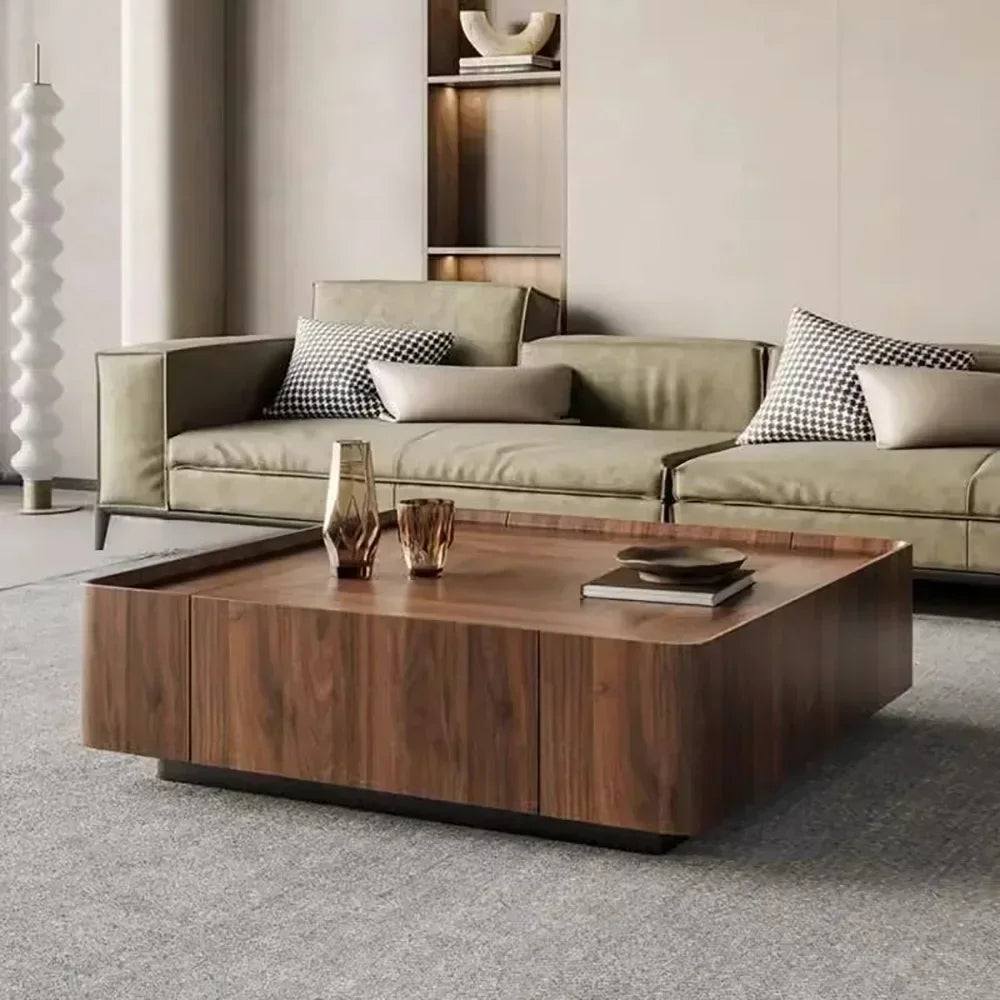 table basse moderne bois marron foncé tiroir plateau amovible salon 80cm 90cm 100cm