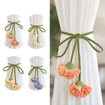 rideau polonais blanc fleurs coton moderne elastic band attache pompon