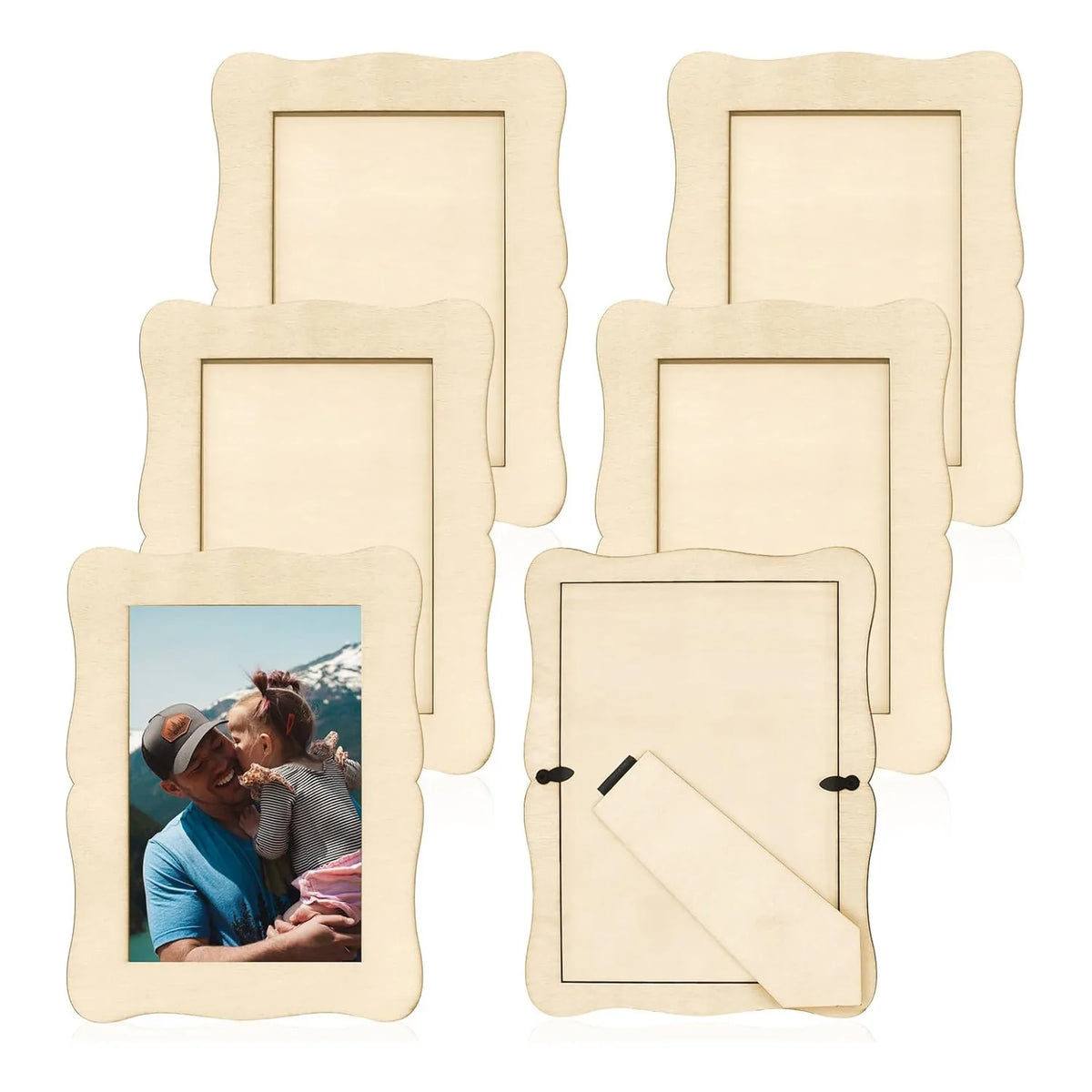 cadres photo bois massif beige classiques bordures ondulées kit décoration mariage anniversaire bricolage