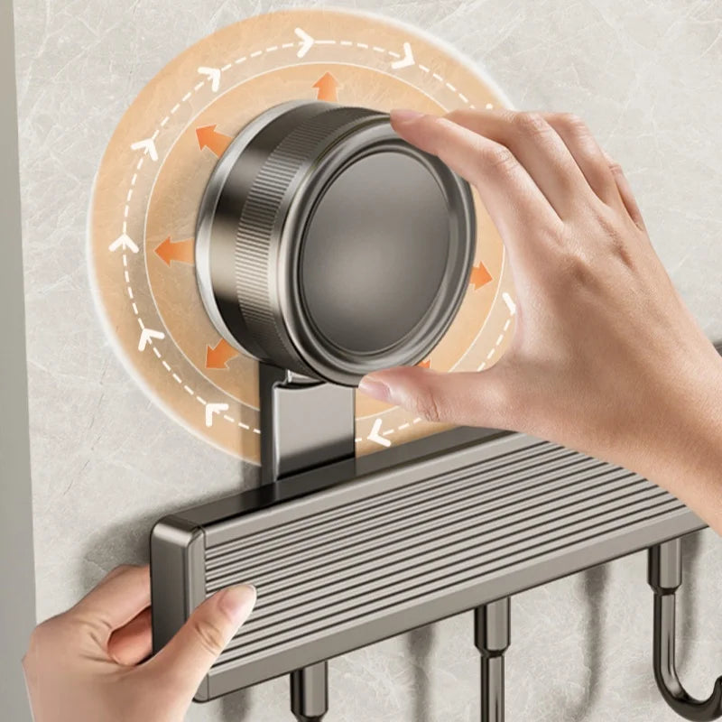 barre suspension murale moderne aluminium crochets gris argenté minimaliste adhésif salle bain