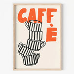 impression toile caffè tasses empilées graphique moderne abstraite mur decoration beige orange noir blanc