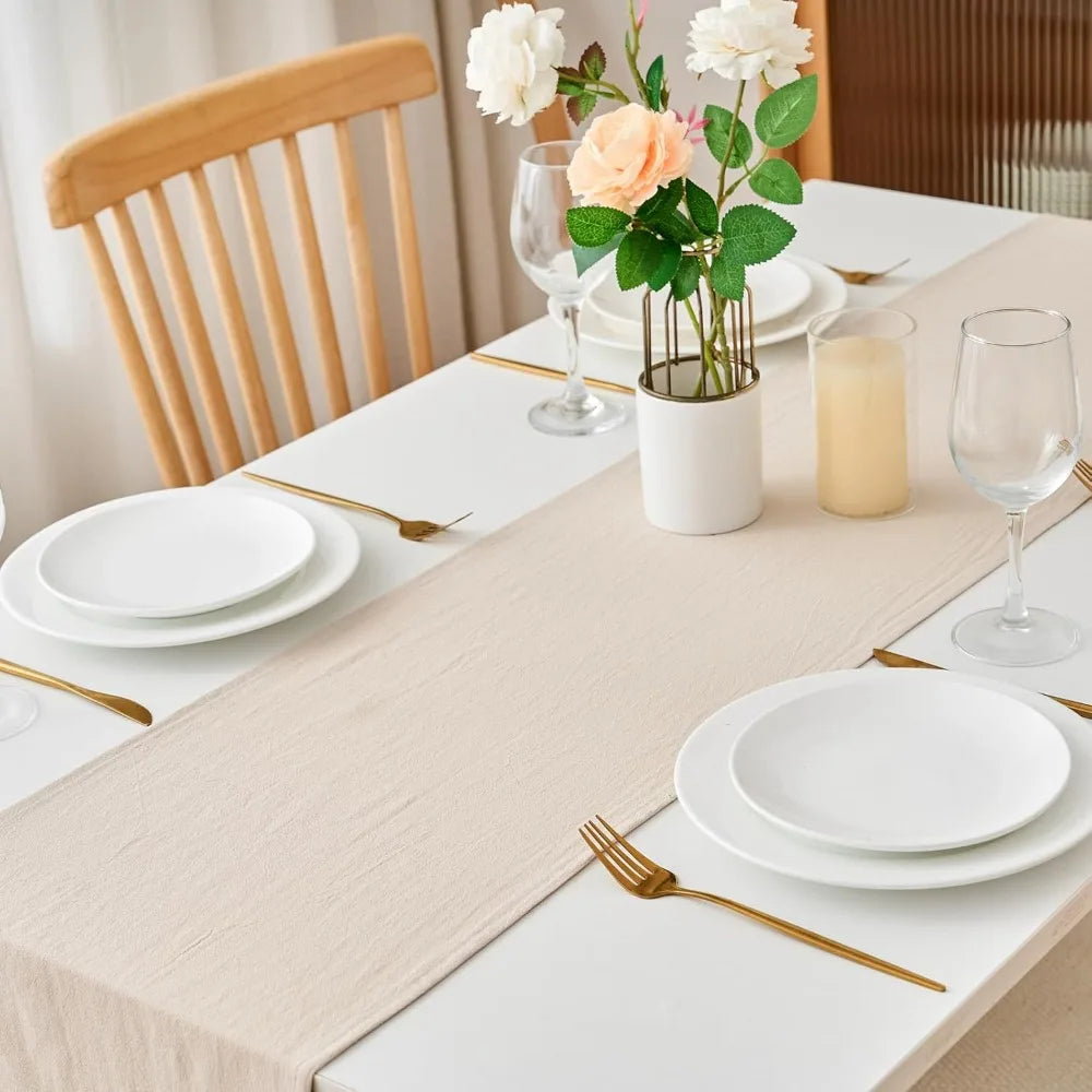 table cuisine chemin table rustique vintage beige clair coton polyester lavable réutilisable pâques noël