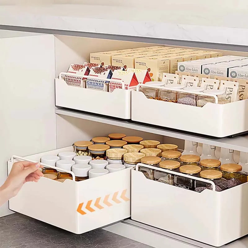 organiseur rangement blanc moderne adhésif coulissant tiroirs grilles épices cuisine métal blanc opacité