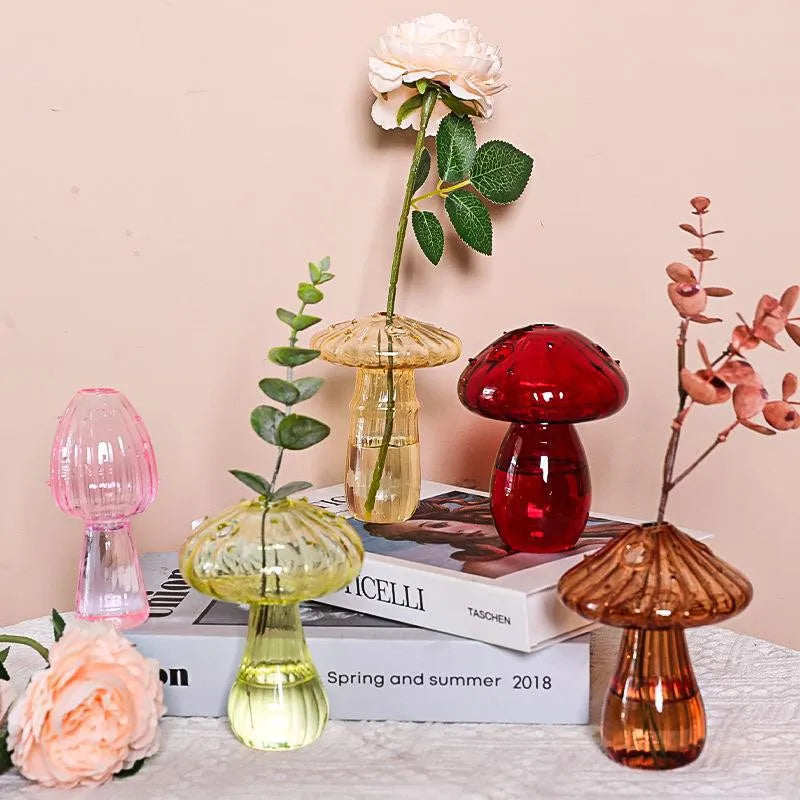 vases champignons transparents couleurs or bleu rose vert rouge jaunes moderne minimaliste