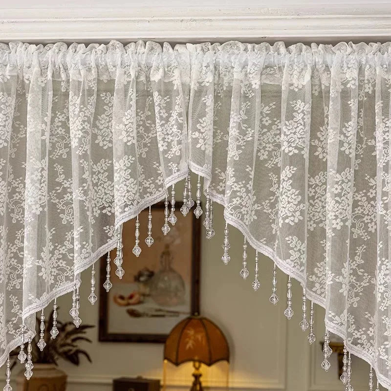 rideau floral transparent vintage dentelle romantique shabby chic blanc beigeclair