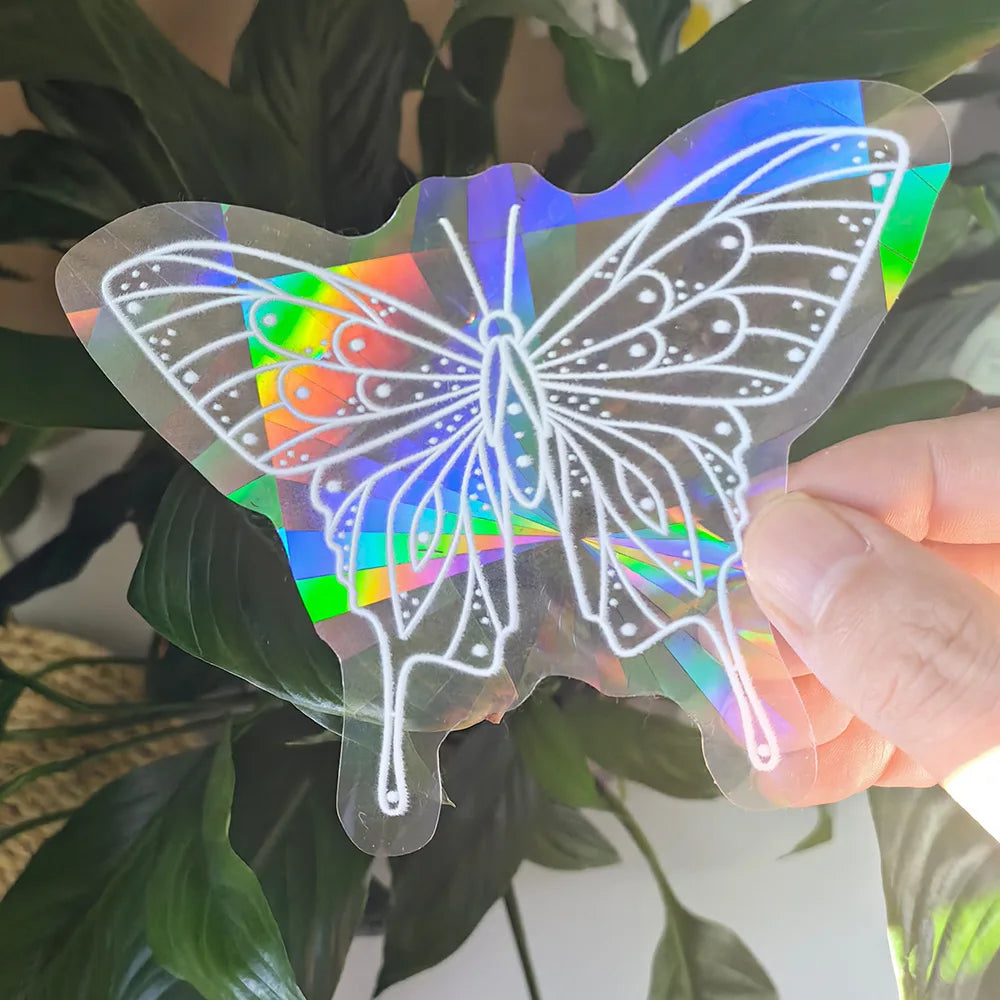 étiquettes solaires holographiques transparentes motifs planètes chats soleils modernes adhésives blanches minimalistes