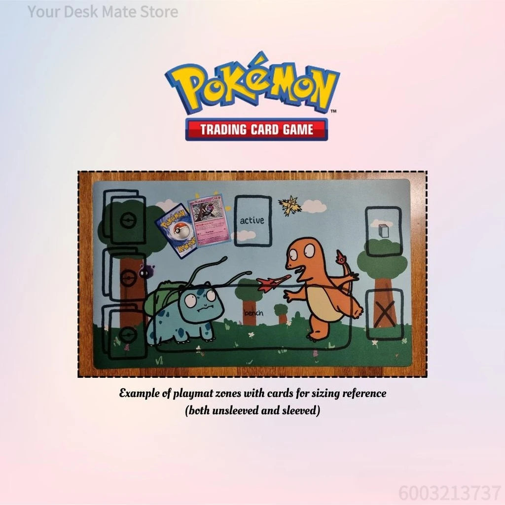 tapis jeu cartes pokémon illustration vert orange bleu blanc noir anti dérapant caoutchouc