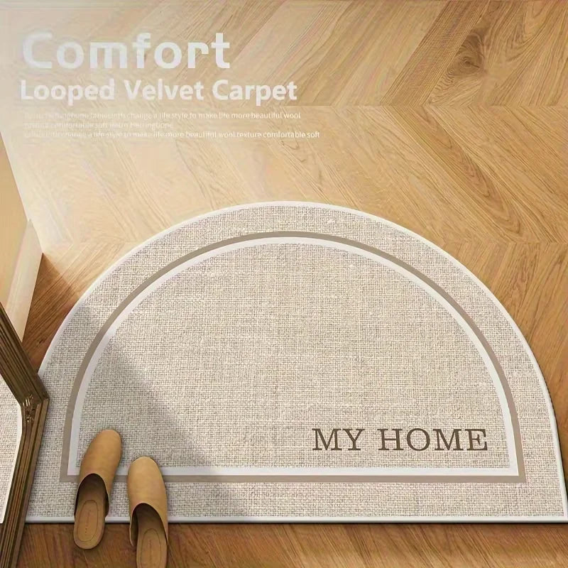 tapis demi circulaire beige clair velours bouclé moderne antidérapant porte entrée bienvenue maison résistant