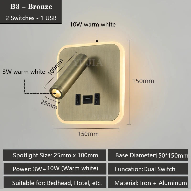 lampe murale multifonctionnelle moderne rechargeable usb noir blanc bronze laiton