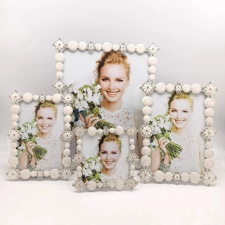 cadre photo blanc argenté strass floral vintage shabby chic decoration intérieure sophistiquée