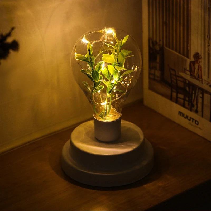 veilleuse led plante verte artificielle lampe deco moderne minimaliste blanc doré violet motifs floraux