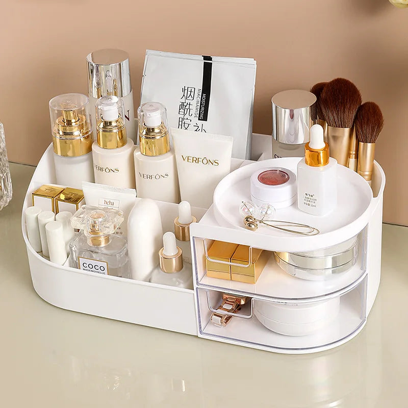 organisateur transparent blanc maquillage boîtes flacons étiquettes stylos calculatrice bloc notes porte clips figurine