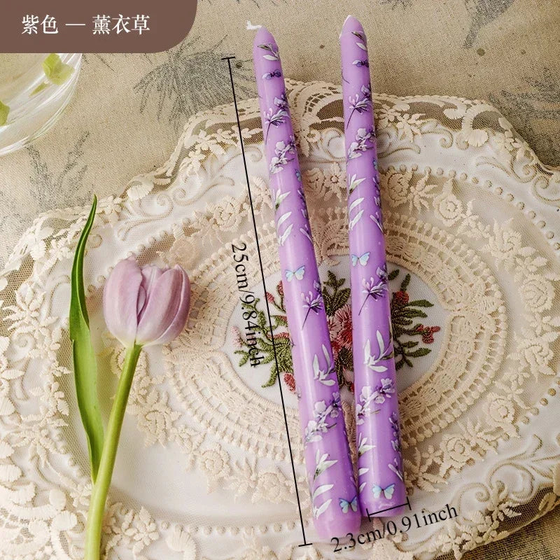 Bougies coniques peintes fleurs vert clair blanc rose violet bleu clair sans flamme aromathérapie