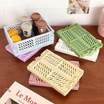paniers pliables moderne bleu clair rose vert orange gris grille barreaux poignées détachables articles