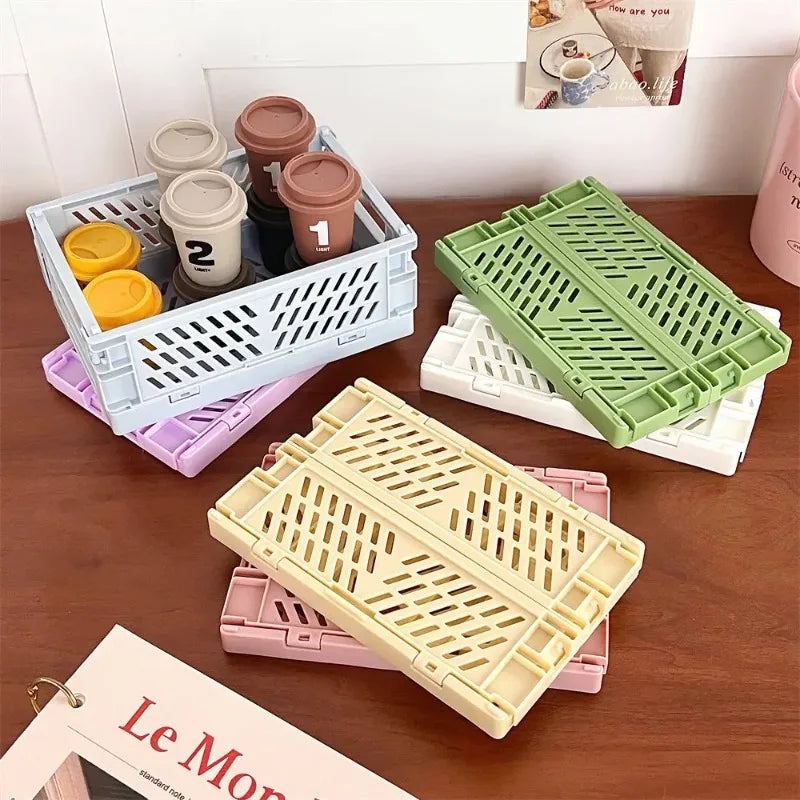 paniers pliables moderne bleu clair rose vert orange gris grille barreaux poignées détachables articles