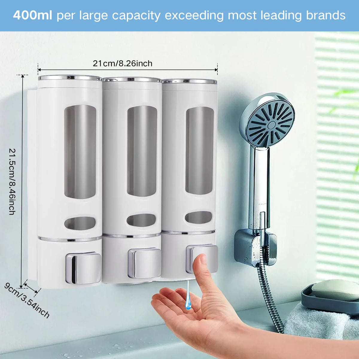 distributeur savon liquide moderne blanc gris bleu vert transparent vis fixations salle bain