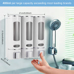 distributeur savon liquide moderne blanc gris bleu vert transparent vis fixations salle bain