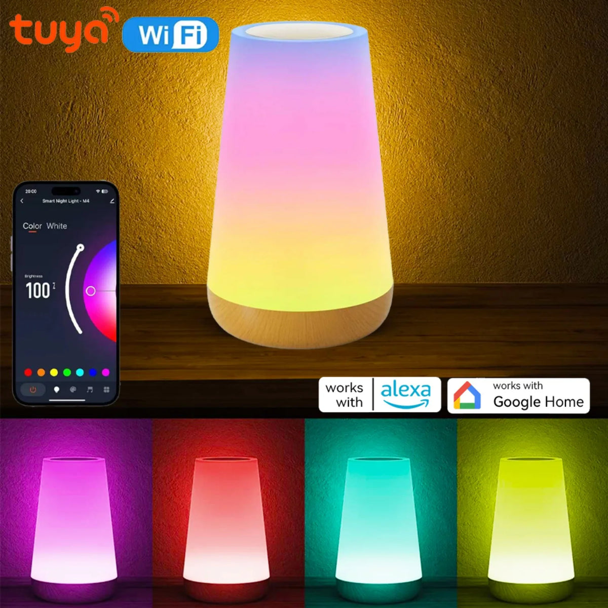 lampe table intelligente rgb wifi rechargeable usb gradient coloré moderne adjustable timing