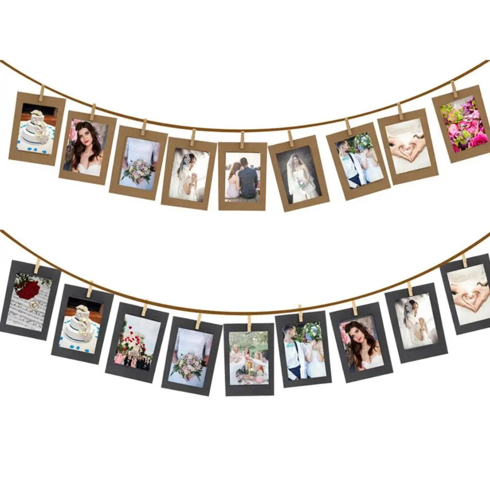guirlande photo cadres kraft blanc multicolore pinces bois corde décoration mur chambre bohème