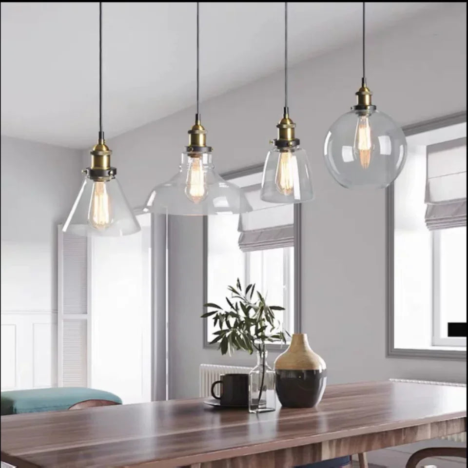 suspension lumineuse industrielle vintage transparente ampoule filament dorée câble suspendu chambre salon