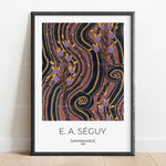 Une œuvre de style art nouveau avec des motifs floraux stylisés en tons sombres et chauds, créée par l'artiste E.A. Séguy en 1914.