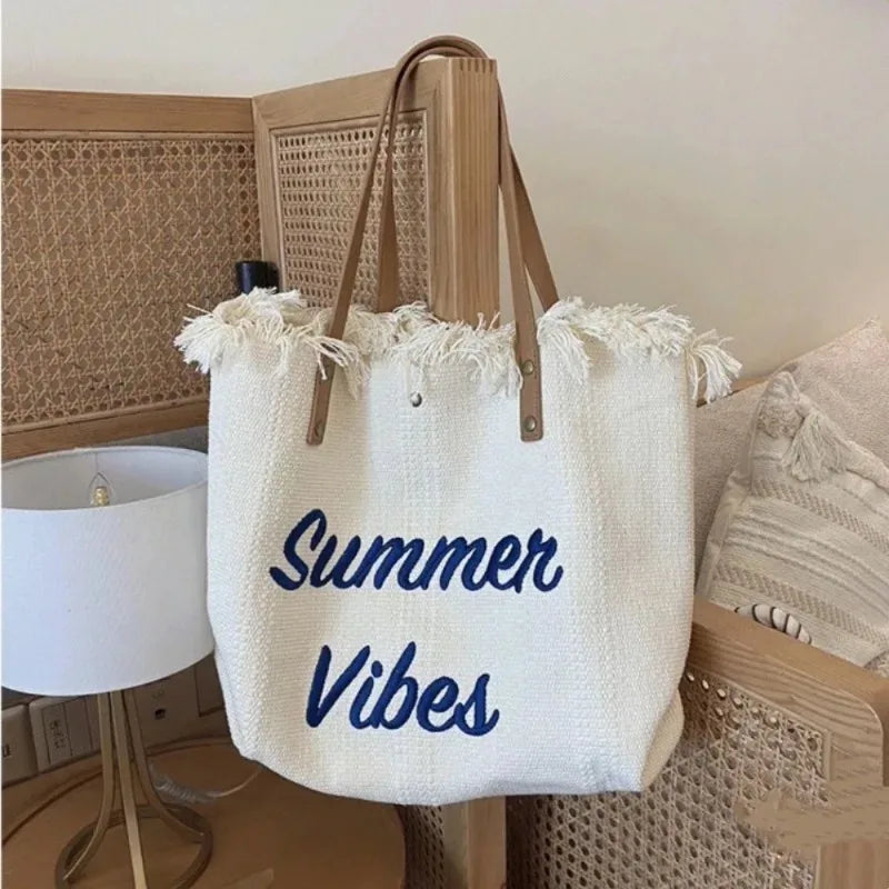 sac plage toile réutilisable pliable boho chic poignées cuir multiple usage femmes pique nique