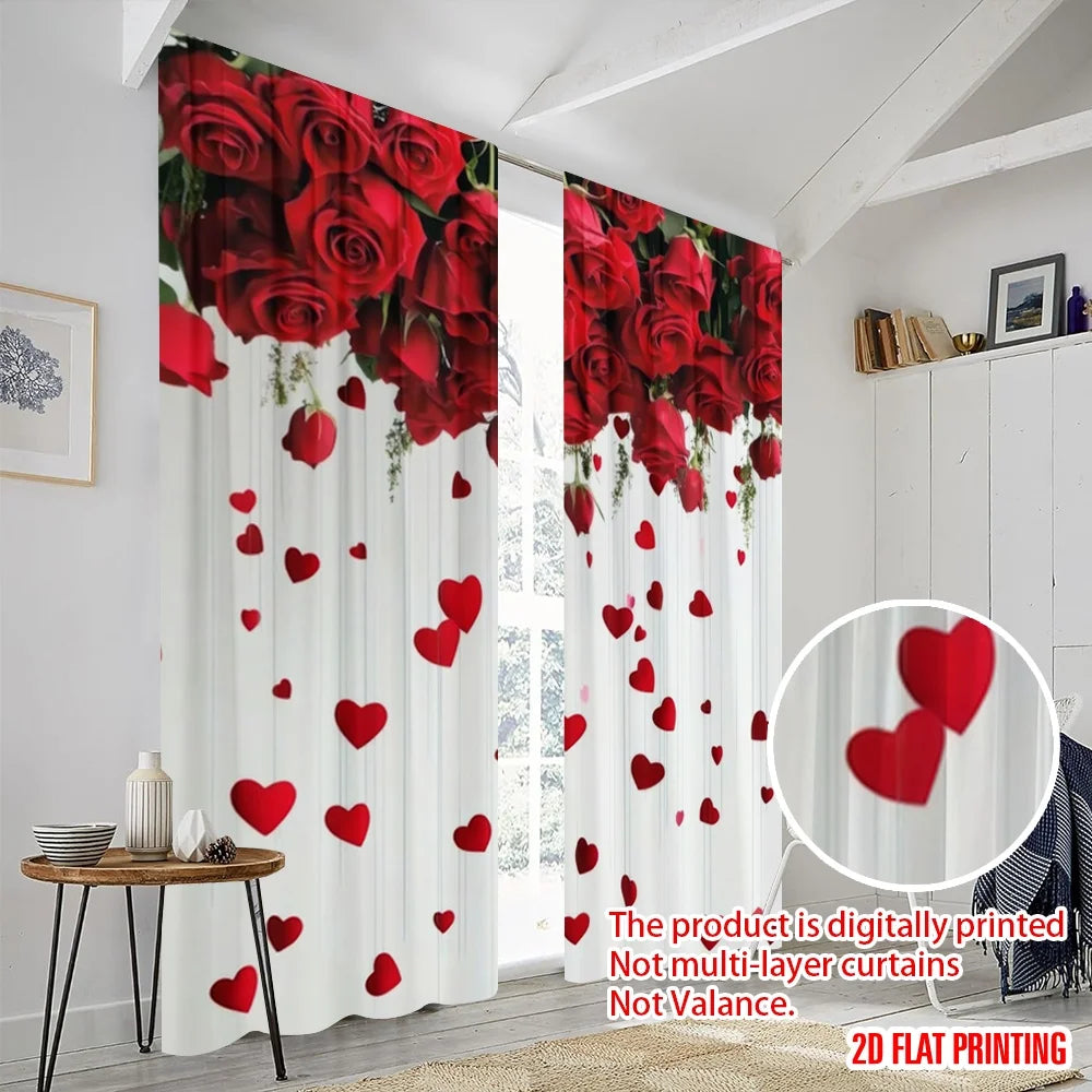 rideau moderne roses rouges coeurs blanc translucide polyester pièces chambre salon