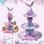 supports gâteaux sirène thème océan couleurs violette bleu verte rose figurines poissons coraux