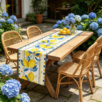 chemin table citron abeille été blanc jaune bleu décoratif rustique table maison noël halloween