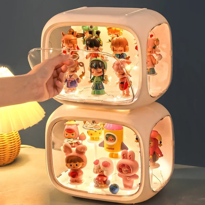 boîtes présentation transparentes modernes figurines blanc empilables rangement organisation jouets