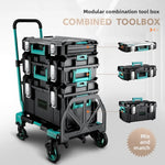 boîte outils modulaire noire verte pratique robuste poignées roulettes empilable grande capacité
