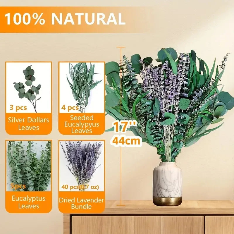 bouquet fleurs séchées naturel eucalyptus lavande vert jaune violet décoration intérieure bohème rustique