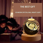 veilleuse boule cristal galaxie saturne transparente base bois minimaliste led éclairage maison decoration