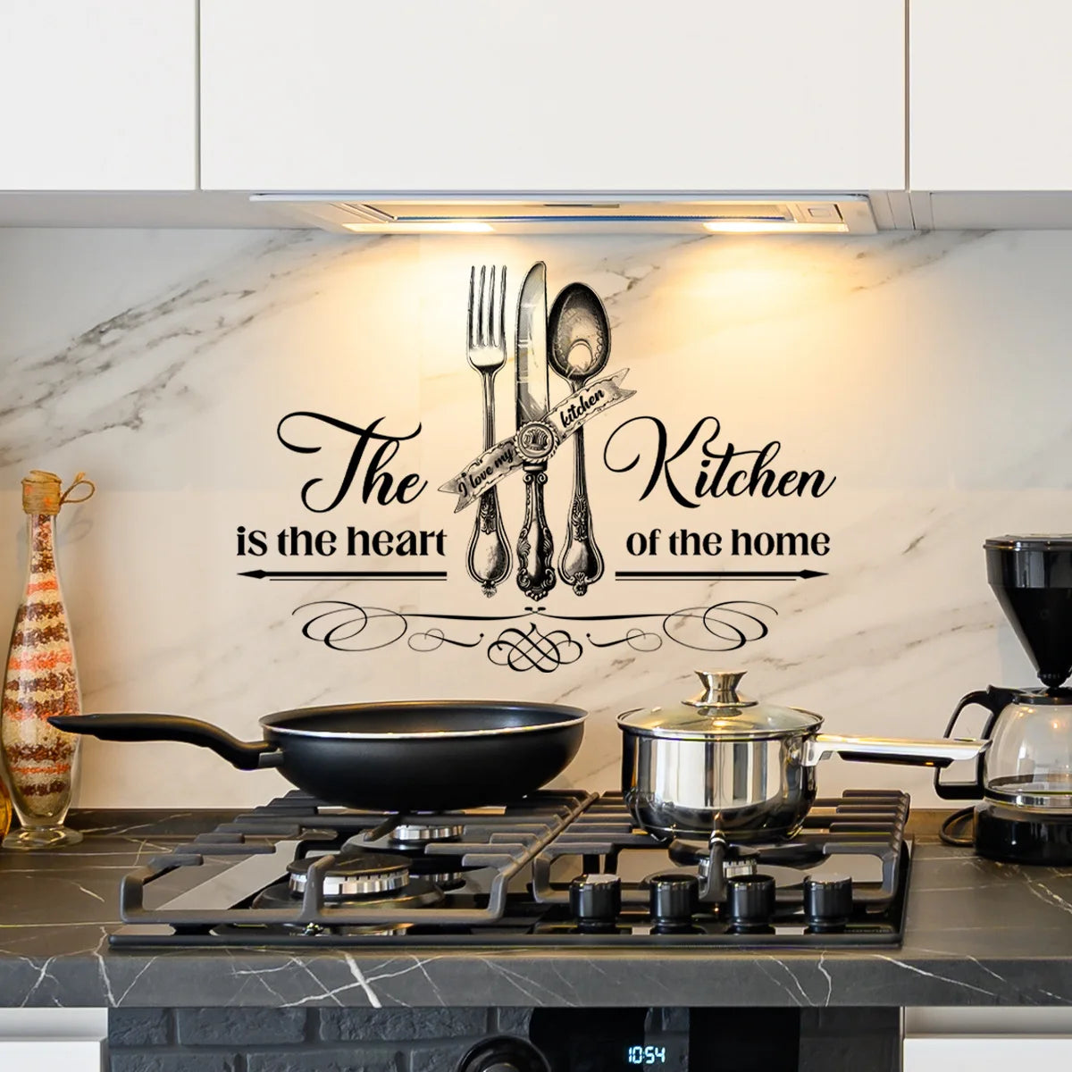 autocollant mural classique fourchette couteau cuillère noir adhésif cuisine décoration mur opacité moderne