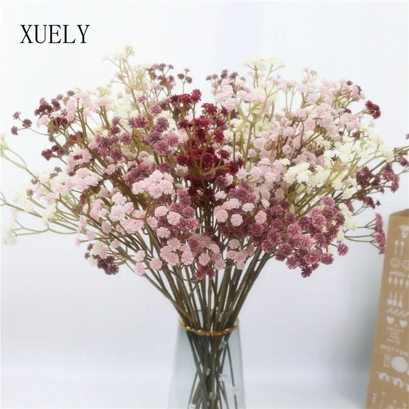 bouquet artificiel fleurs roses blanches marrons rouges petite fleurs rondes naturel minimaliste decoration maison