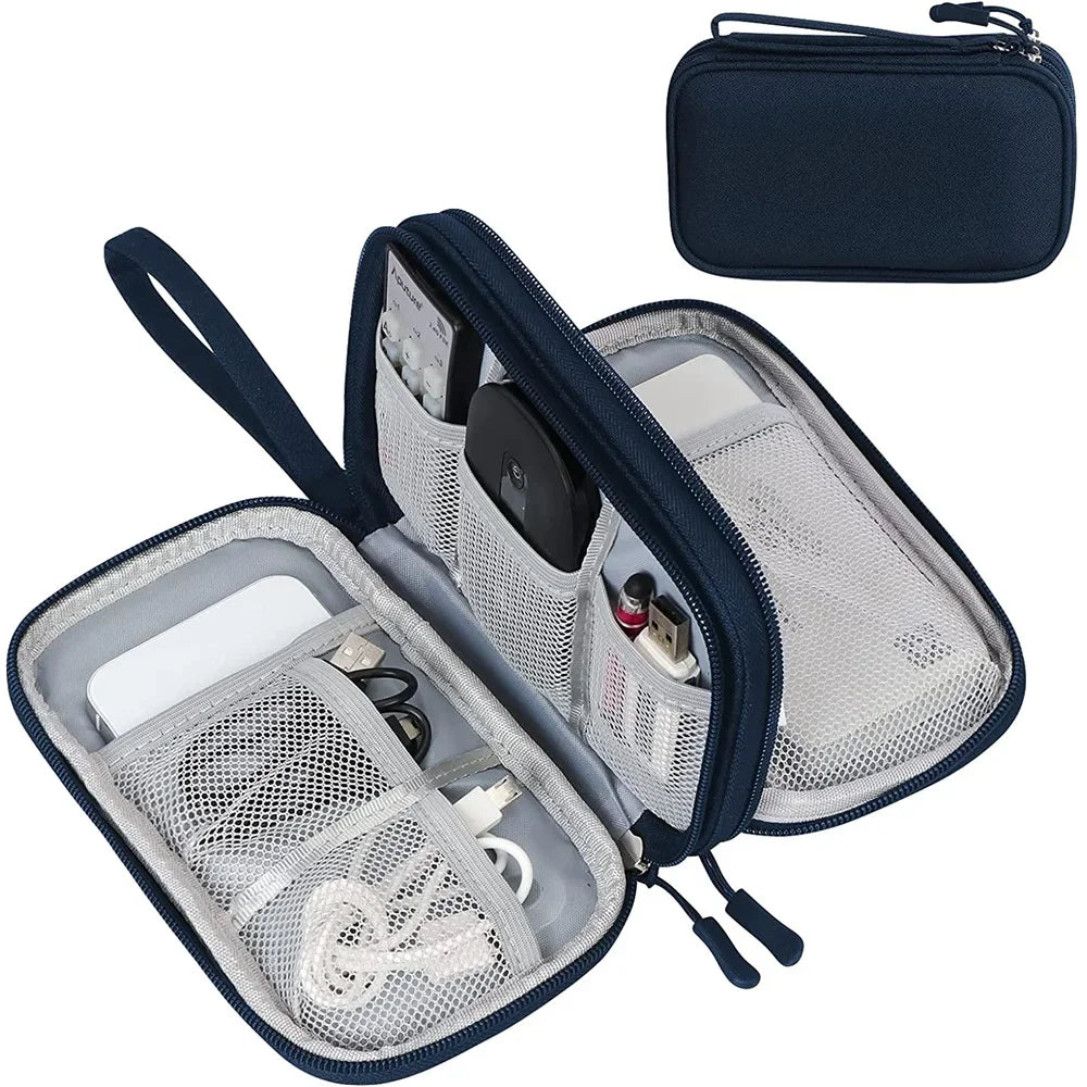 Sac rangement électronique bleu marine pratique câbles disque dur batterie externe clé usb écouteurs