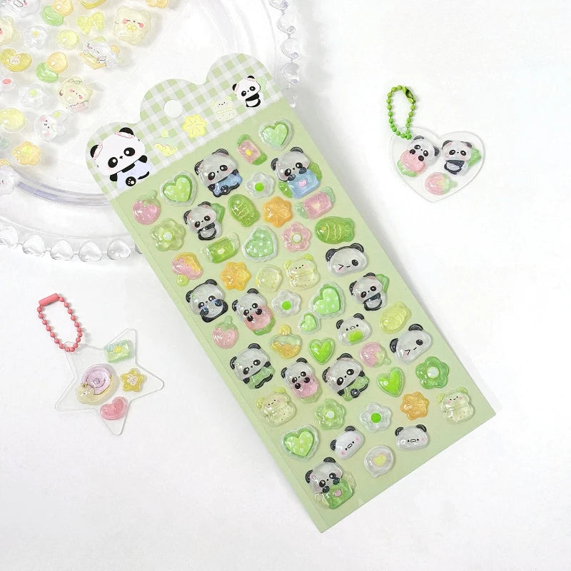 stickers kawaii animaux mignons coeurs étoiles arc ciel nuages rose vert bleu blanc
