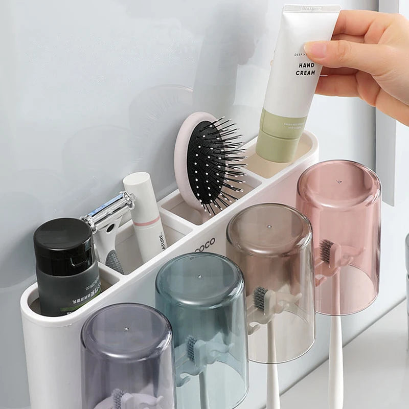 organisateur salle bain blanc gris moderne transparent brosse dents pot dentifrice brosse cheveux rasoir