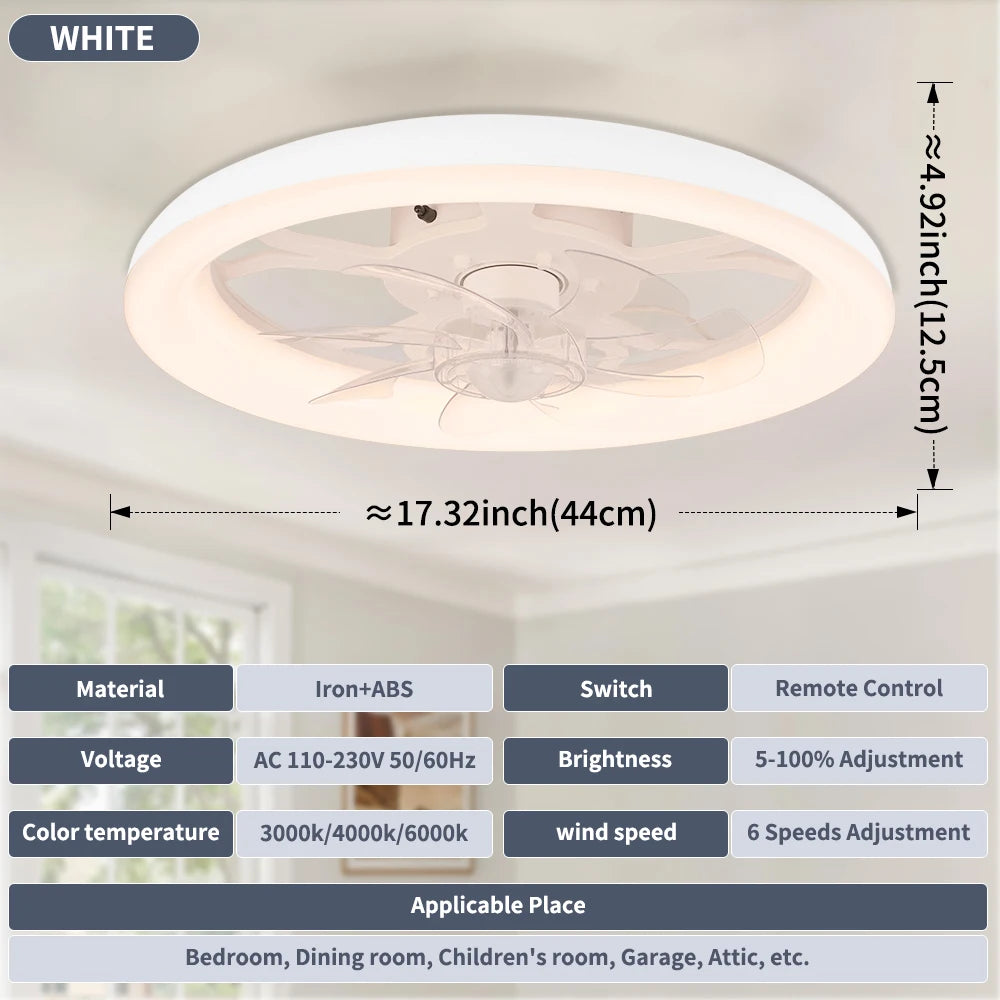ventilateur moderne led rotation 360° télécommande éclairage chambre blanc minimaliste