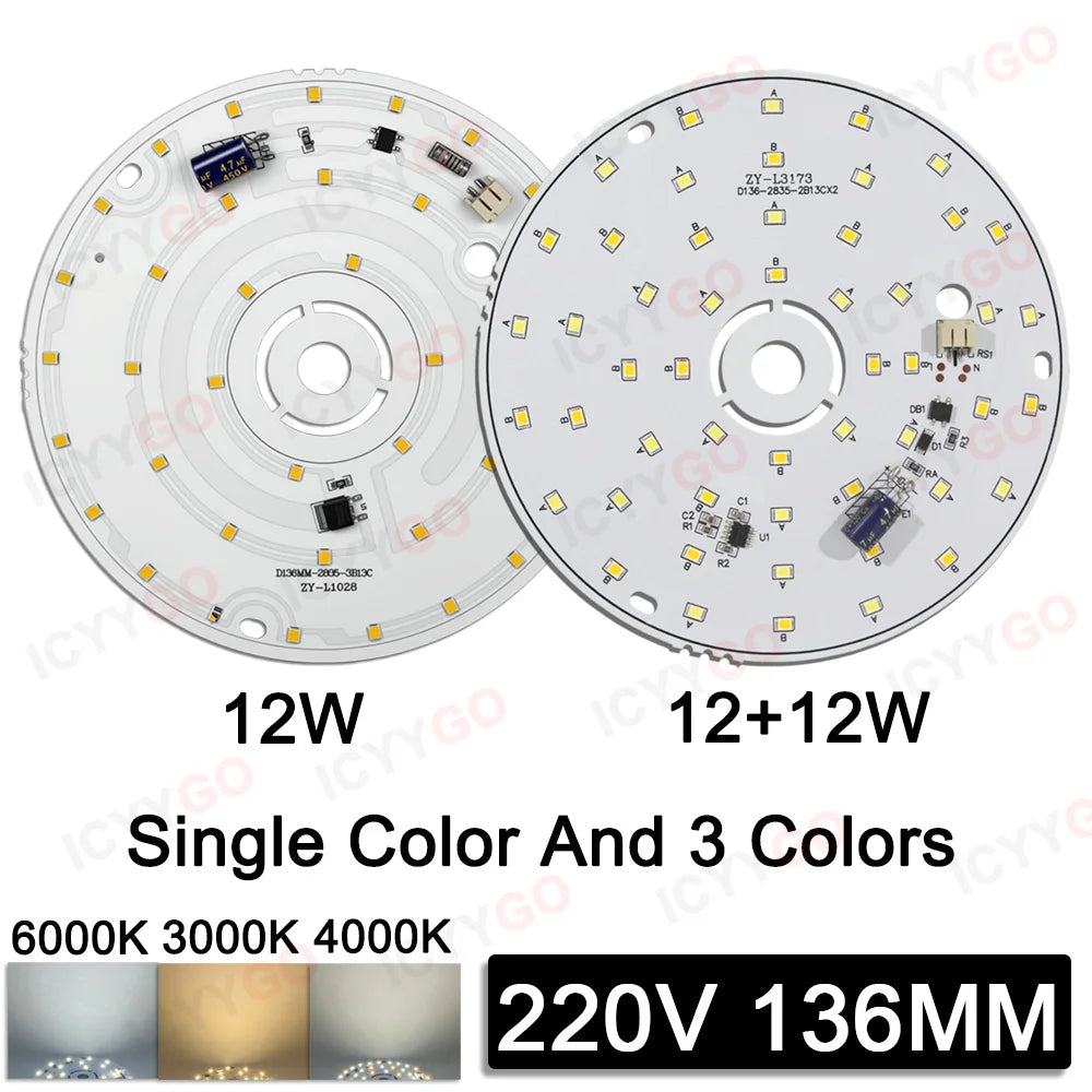 plaque led sans ballast 6w 10w 12w 15w blanc 3000k 4000k 6000k moderne 44mm