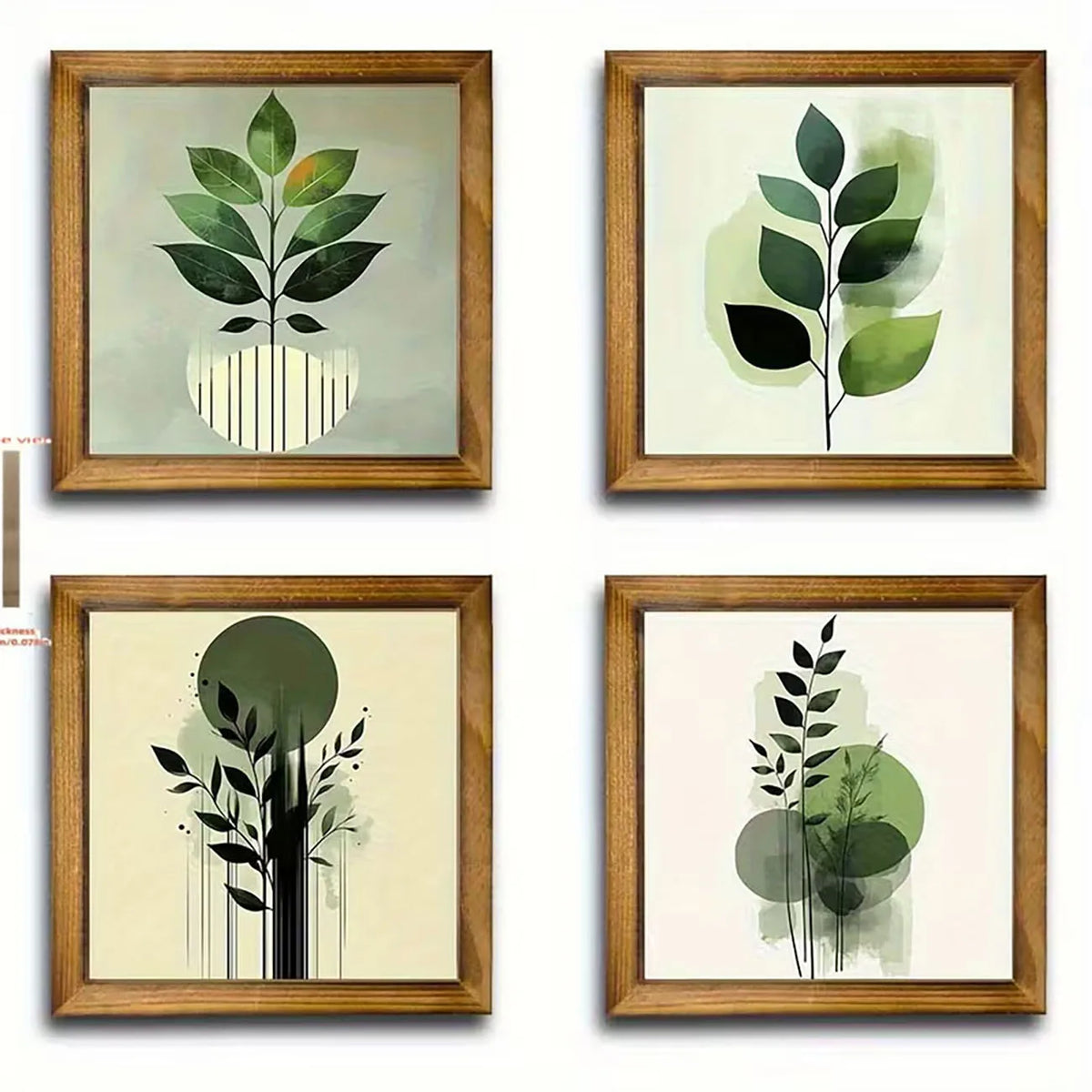 cadre mural bois feuilles vertes motifs abstraits minimaliste moderne adhesive